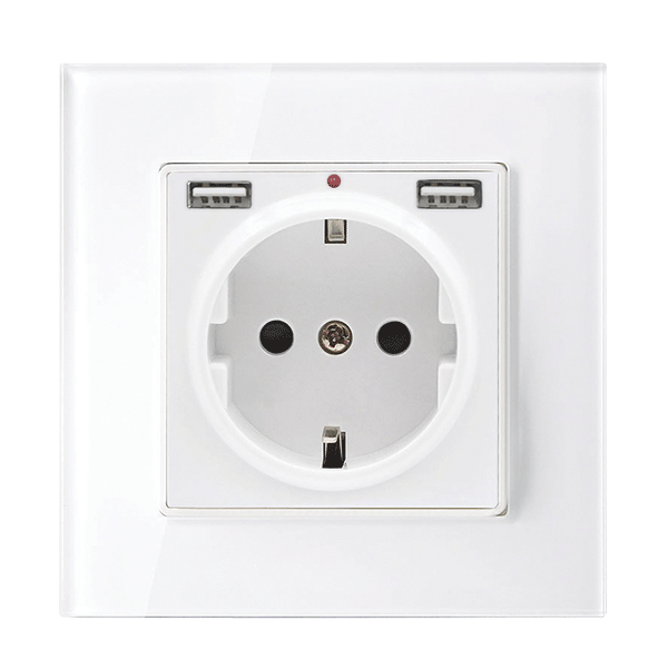 GERMAN TYPE SOCKET 16A WITH 2XUSB GLASS FRAME WH