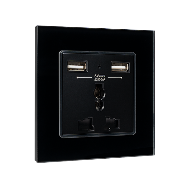 MULTI-FUNCT. SOCKET 16A WITH 2XUSB GLASS FRAME BL                                                                                                                                                                                                              